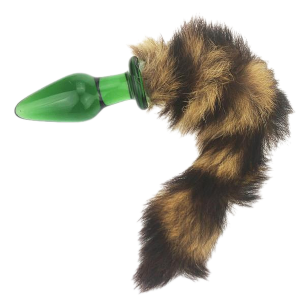 Glass Brown Black Raccoon Tail Plug