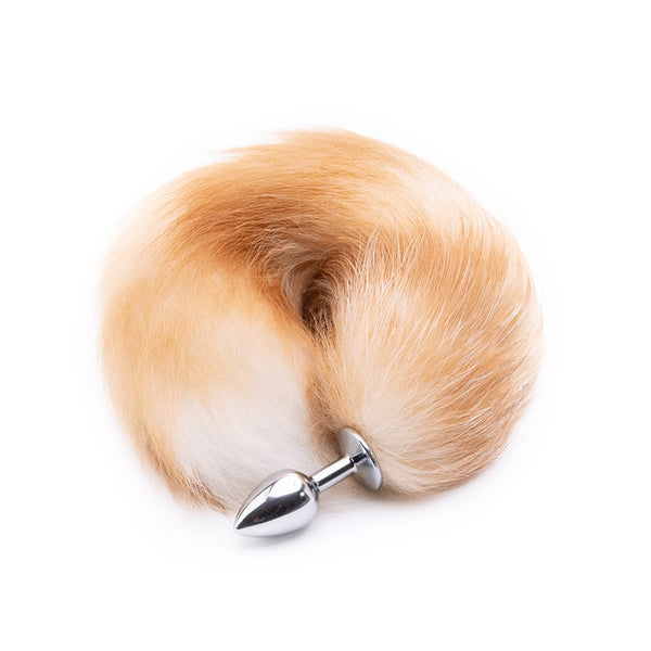 16 inch - 17 inch Light Brown Fox Tail Metal Butt Plug
