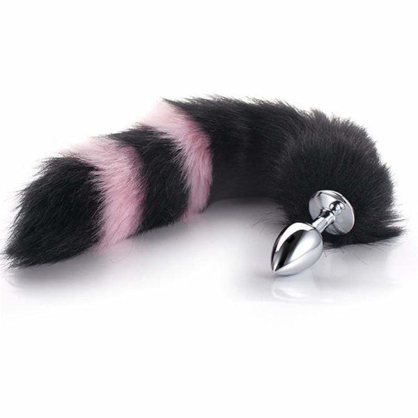 Black with Pink Cat Tail 2 sizes Stainless Steel Plug