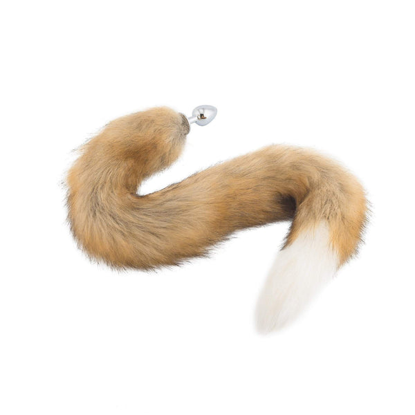 Fox Tail Stainless Steel Plug, Brown with White 32 inch