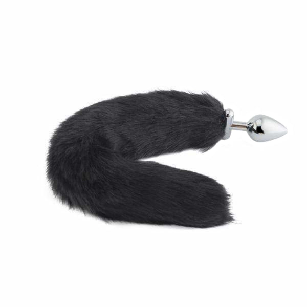 18 inch Shapeable Black Fox Tail Metal Plug
