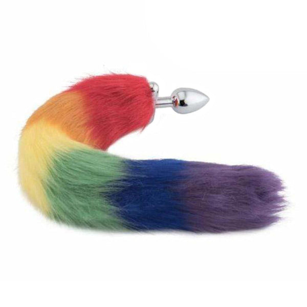 18 inch Shapeable Rainbow Colored Fox Tail Metal Plug
