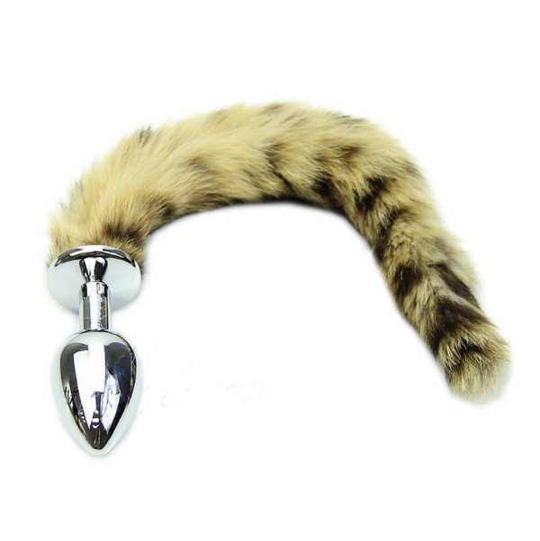 8 inch Stainless Light Brown Raccoon Tail Plug
