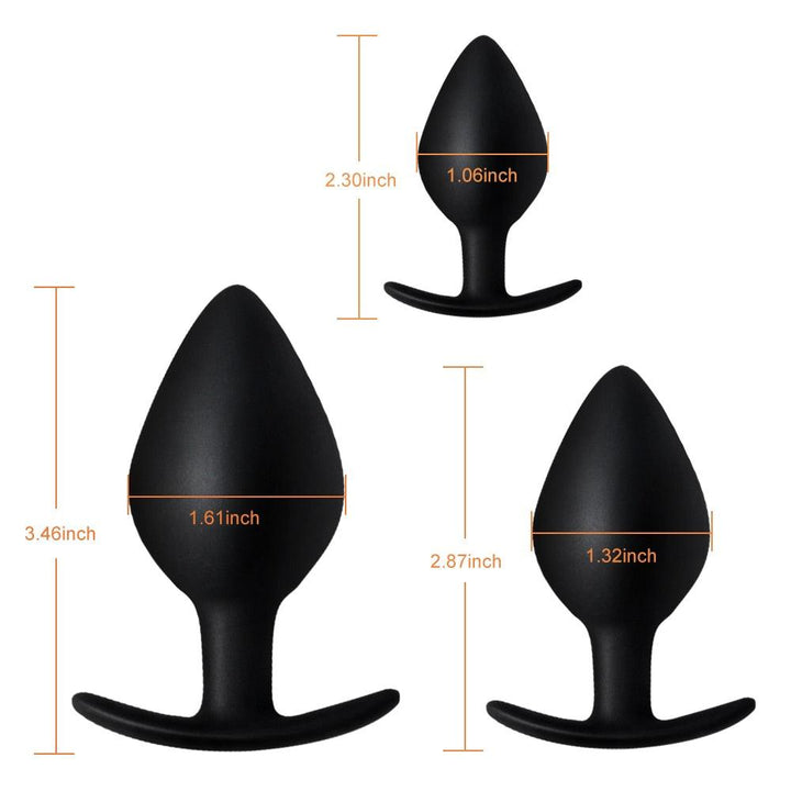 3pc Silicone Thrusting Butt Plug Anal Vibrator for Male Female - {{ LEVETT }}