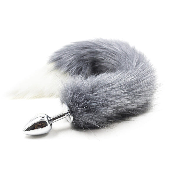 10 inch Stainless Steel Gray Fox Tail Plug