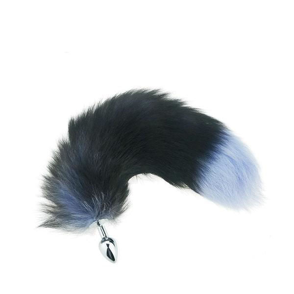 Stainless Steel Black Fox Tail Plug with blue end  tail