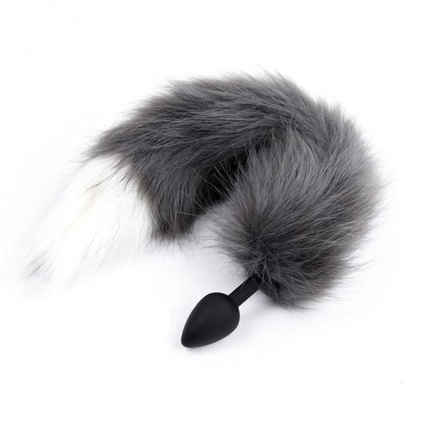 17 inch Silicone Gray Cat Tail Plug